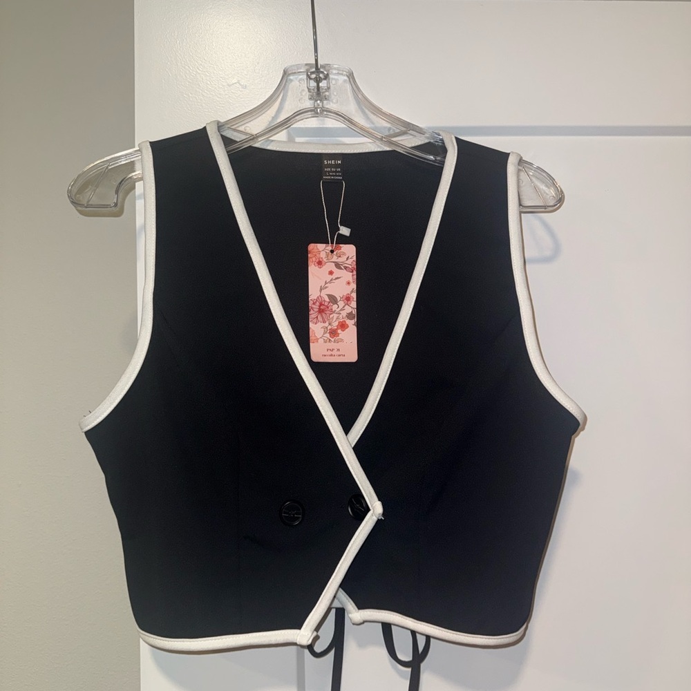 Black White Contrast Trim Waistcoat Vest